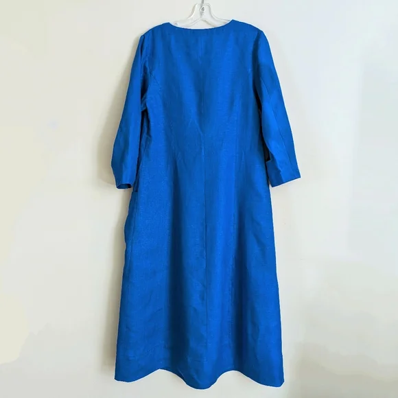 LINEN GALLERY Organic Style Dress Women's Blue Long Sleeve 100% Linen Size M NEW - Picture 2 of 9